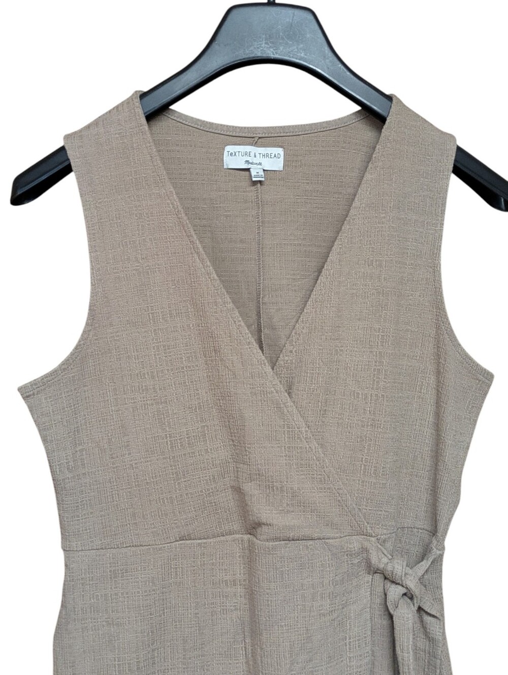 Madewell Texture & Thread Tan Wrap Sleeveless Mini Dress Size Medium - Picture 3 of 9
